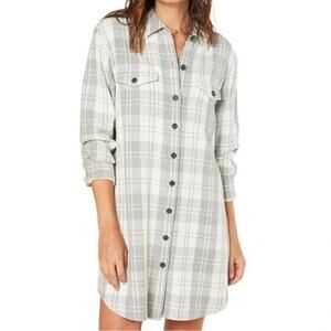 Outerknown Ladies Blanket Shirt Dress Flannel Plaid Grey White Size Small Long